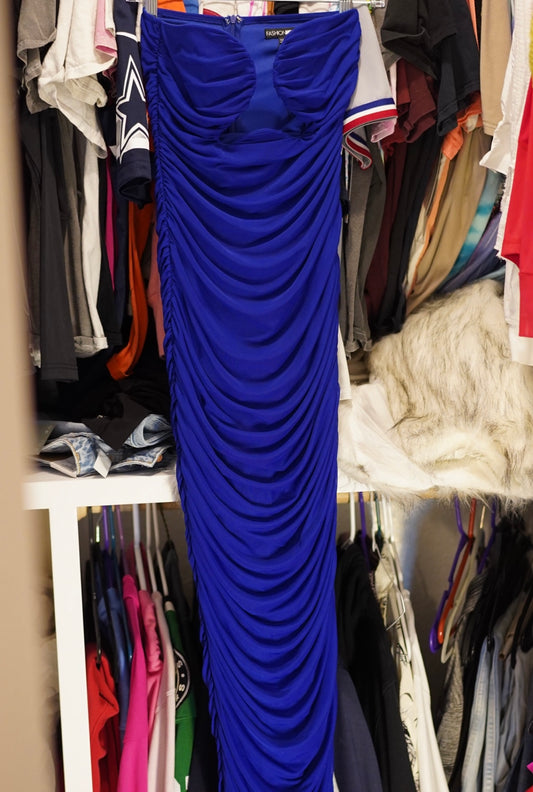 Blue midi strapless dress